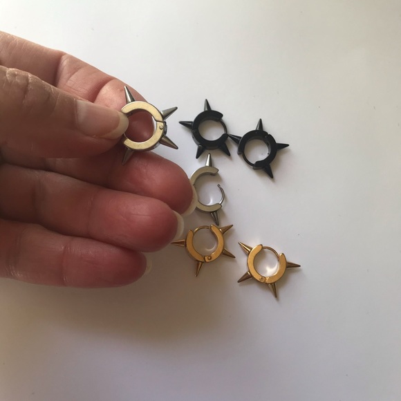 Spiked Huggie Hoops - Picture 4 of 9